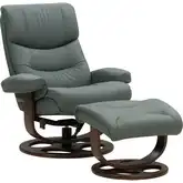 Leonard Swivel Pedestal Recliner with Ottoman in Knox Blue-Green Top-Grain Leather